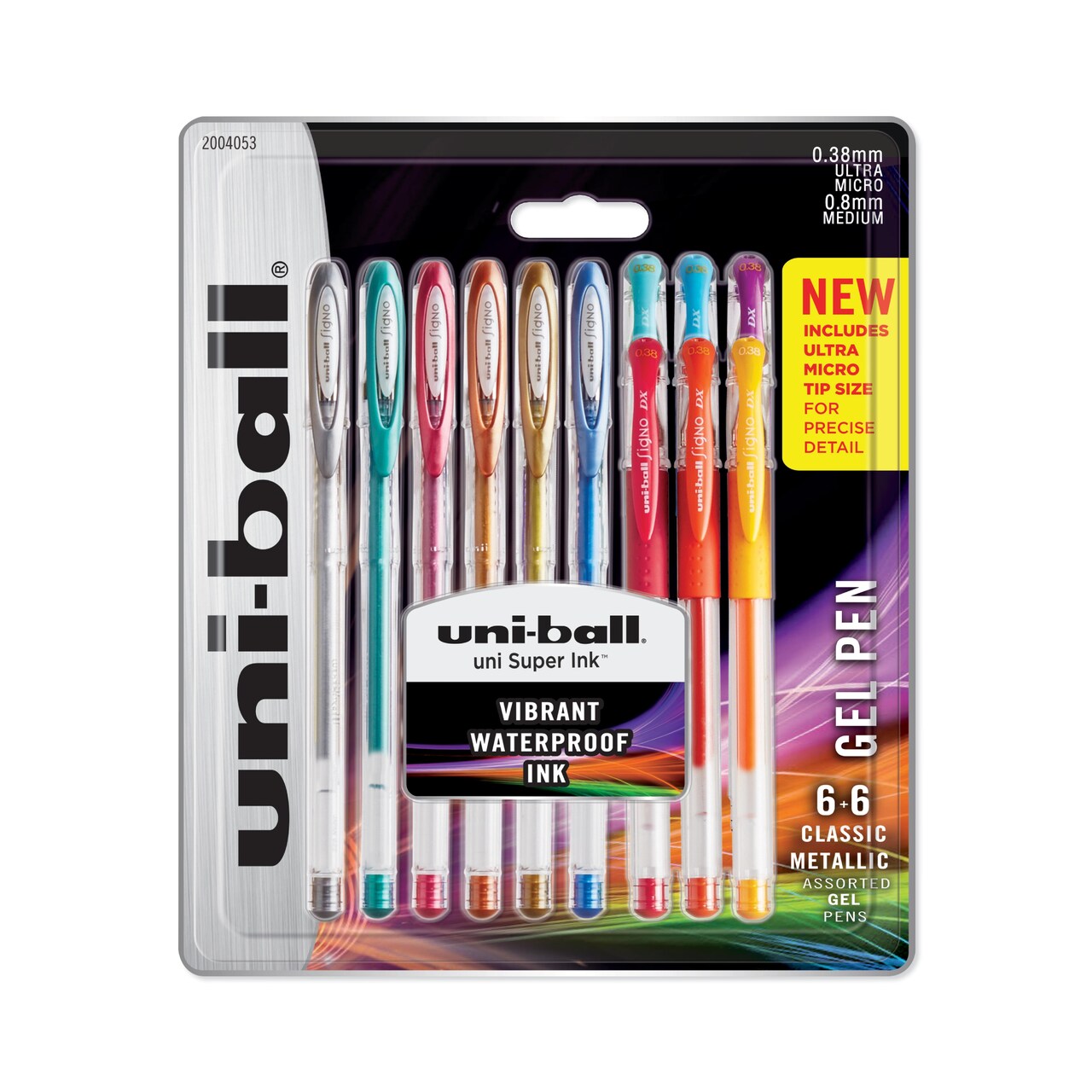 Uni-Ball Gel Stick Pen, 0.38 mm, Assorted Colors, Set of 12